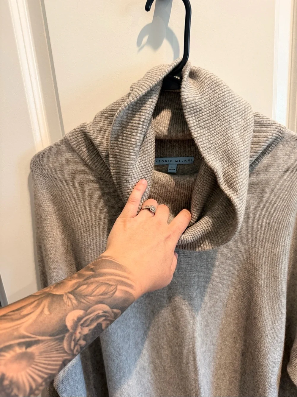 ANTONIO MELANI Heather Gray Cowl Neck Poncho Sweater